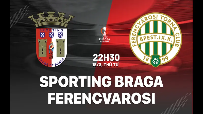 Hai đội cầu thủ Braga và Ferencvaros đang tranh chấp trên sân cỏ Hai đội cầu thủ Braga và Ferencvaros đang tranh chấp trên sân cỏ